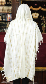 Load image into Gallery viewer, Wool Tallit [White &amp; Gold Stripes] XXXS-L, TALITANIA
